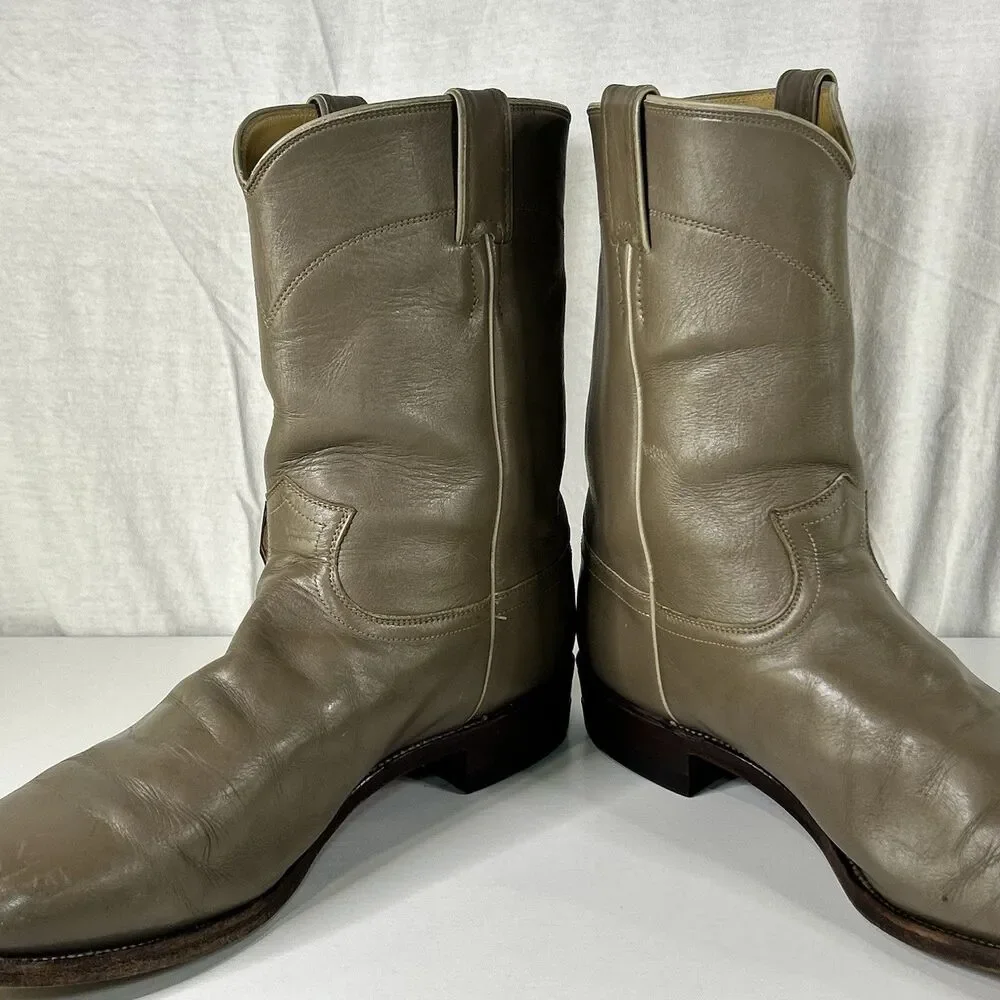 Justin Western Roper Cowboy Boots Made In USA 3033 Gray/beige Leather Size 12D